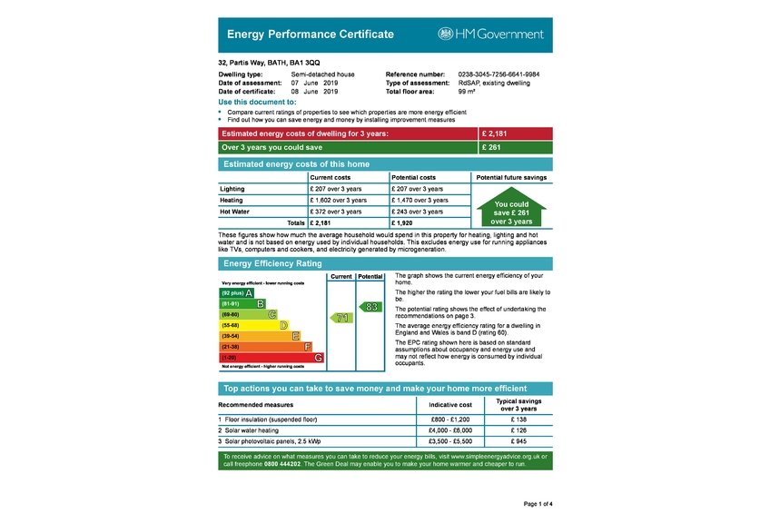 3 Bedroom Property For Sale in Partis Way, Weston, Bath, BA1 Crisp